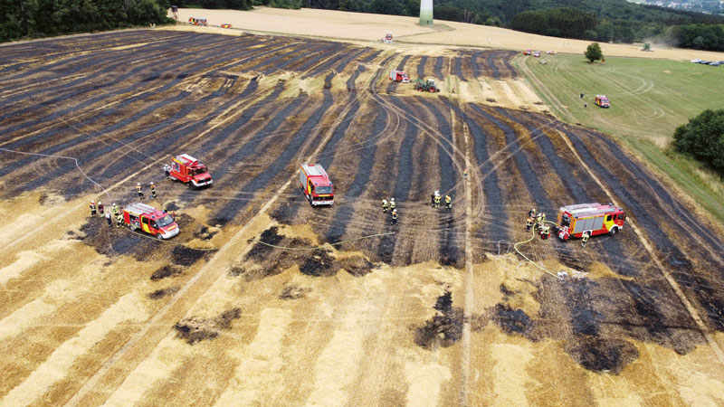 Bei Wald- oder Feldbrand sofort die Feuerwehr rufen 
