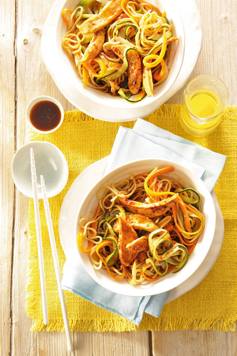 Gebratene Mie-Nudeln mit Poulardenbrust