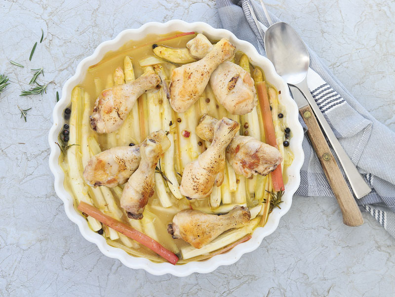 „Drumsticks“ mit Spargel und Rhabarber