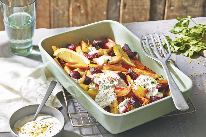 Kartoffel-Wurzelgemüse mit Orangenjoghurt