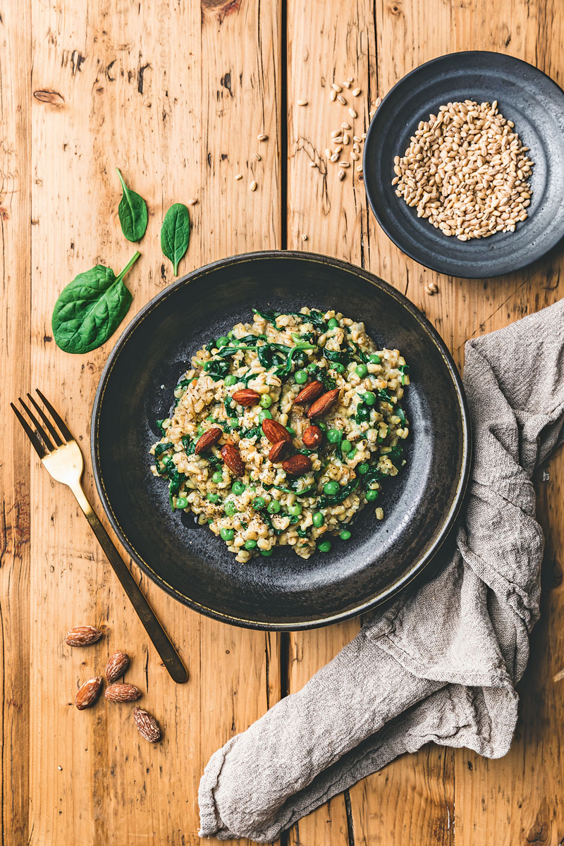 Graupenrisotto mit Spinat 